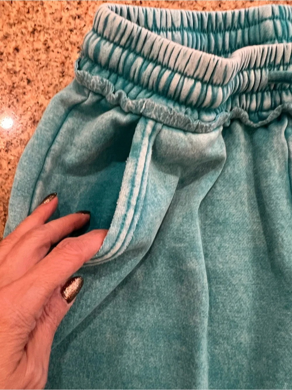 Zenana Acid Wash Hoodie Palazzo Pants Matching Set Teal Medium EUC
